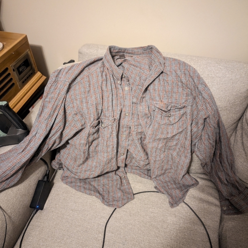 Madison Creek Brown and Grey Plaid Button Down XXL